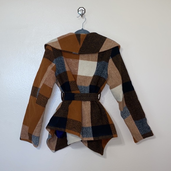 NWOT - ZAFUL - BELTED WOOL BLEND PLAID PEA COAT - Picture 4 of 16